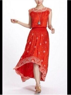 🍊 Tangerine Dream: Embroidered Boho Dress with Hi-Lo hem